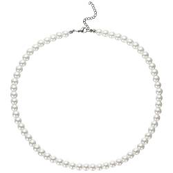 HSWYFCJY Damen Perlen kette Weiß Runden Imitation Perlen Halskette Perlenkette für Hochzeit Party 18 Zoll 8mm von HSWYFCJY