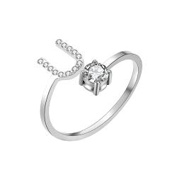 HSWYFCJY Silber Damen Ring mit Buchstabe, Offener Verstellbare Initiale Ring für Frauen, Alphabet A-Z Zirkonia DamenRing aus Edelstahl von HSWYFCJY