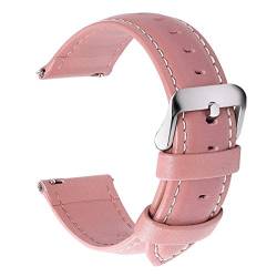 Uhrenarmband, 18/20/22/24 mm Schnellverschluss-Uhrenarmband aus echtem Leder for Herren und Damen, Armband mit Dornschließe (Color : Pink_18mm) von HTFKFW
