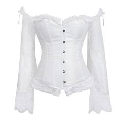 HTHCHENG Korsett-Tops für Frauen, sexy, schulterfrei, Spitzen-Bustier mit Ärmeln, weiß, 36 von HTHCHENG