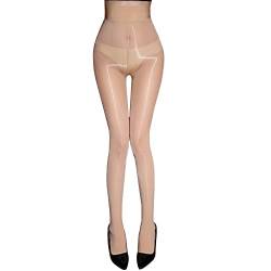 Damenstrumpfhose mit öligem Glanz, nahtlos, durchsichtig, 8 Denier, hohe Taille, glänzend, Strümpfe - Weiß - Einheitsgröße von HTRUIYA