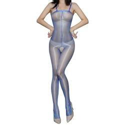 HTRUIYATY Damen Bodystocking 1D Glänzende Strumpfhose Ganzkörperstrumpfhose Seidiger offenem Schritt Bodystocking von HTRUIYATY