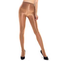 HTRUIYATY Damen Glossy Glänzende Tanzen Stage Strumpfhose,70D Hohe Elastizität Fiber Strumpfhosen Damen Footed Hohe Taille öl Socken Tights Braun von HTRUIYATY