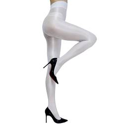 HTRUIYATY Damen Öl Glänzende Strumpfhose Hohe Taille Formende Tanzstrumpfhose Halbtransparente Strumpfhosen Plus Size 60D Weiß von HTRUIYATY