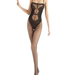 HTRUIYATY Damen Sexy Drucken Bodystocking Transparent Temptation Catsuit Offenem Schritt Schwarz 01 von HTRUIYATY