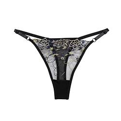 HTRUIYATY Damen Tanga Semitransparente Spitze Stickerei Thong String Einstellbare Low Rise Unterhosen Schwarz von HTRUIYATY