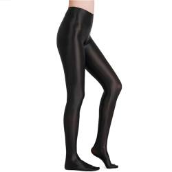 HTRUIYATY Glänzend Strumpfhosen Damen Seidenglatt Glitzer Strumpfhose mit Naht Hinten Tanzstrumpfhose ReißFest Satin Leggings Schwarz von HTRUIYATY