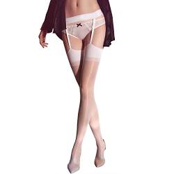 HTRUIYATY Strapsstrümpfe für Damen Sexy Öl Glänzend Transparent Hosenträger Strumpfhose Weiß … von HTRUIYATY