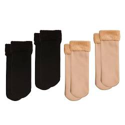 HTTOAR 4 Paar Thermosocken für Damen – dicke und Fleece-Schlafsocken, lässige einfarbige Wintersocken für Damen, Damen-Slipper-Socken (Nackt/Schwarz) von HTTOAR