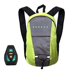 HTYG Fahrrad Rucksack mit LED Blinker Sicherheits-Drahtlose Fernbedienung USB Wiederaufladbarer-Einstellbare Richtungen-Outdoor Sports Daypack Für Nacht Radfahren Sicherheit (Gelb) von HTYG