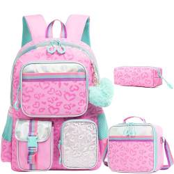 HTgroce Mehrere Taschen Mädchen Schultasche Schulrucksack Kinder Niedlich Rucksack 3 Teile Set Schulrucksack mit Lunchpaket Tasche Mäppchen 3pcs von HTgroce