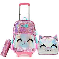 HTgroce Süßer Panda Kinder Trolley Rucksack Schultasche - Schulranzen Mädchen schultrolleys Schulrucksack Kinderkoffer Rolling Reisegepäck von HTgroce