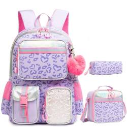 Lila Schultaschen Mädchen, School Backpack for Girls, Vorschulrucksack Mädchen Schulrucksack Mädchen Schulranzen 3pc von HTgroce