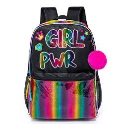 Schwarz Schulrucksäcke für Teenager Mädchen Kinder-Büchertasche für lässiger Tagesrucksack Schulranzen mädchen 5.klasse von HTgroce