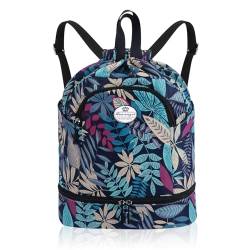 HUA ANGEL Leichter Rucksack Mit Kordelzug Sportrucksack Damen Mit Schuhfach Und Nassfach Wasserdichter Beutel Mit Kordelzug Für Reise Schwimm Training Beach Yoga Basketball FußBall von HUA ANGEL