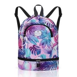 HUA ANGEL Leichter Rucksack Mit Kordelzug Sportrucksack Damen Mit Schuhfach Und Nassfach Wasserdichter Beutel Mit Kordelzug Für Reise Schwimm Training Beach Yoga Basketball FußBall von HUA ANGEL