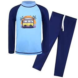 HUAANIUE Jungen Kinder Badeanzug 2-Teiliger Anti-UV UPF 50+ Kinder Jungen Strand Badeanzug Lang und Kurz 3-12 Jahre (S247-Blau Auto, 11-12 Jahre) von HUAANIUE