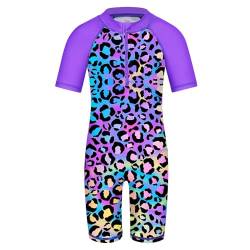 HUAANIUE Mädchen Kinder 1-Teiliger Badeanzug Anti-UV UPF 50+ Kinder Mädchen Einteiliger Badeanzug mit Reißverschluss 4-12 Jahre (S408-Violett Leopard, 11-12 Jahre) von HUAANIUE