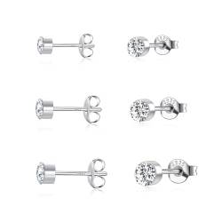3 Paar 925 Sterling Silber Zirkonia Ohrstecker Set, 2/3/4mm Hypoallergen Nickelfrei Funkelnde Ohrringe, kleine Knorpel Ohrstecker Silber für Frauen Männer von HUABOLA CALYN