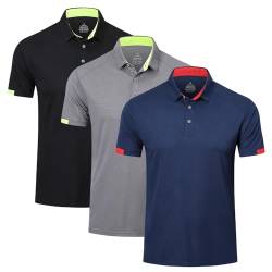 HUAKANG 3er Pack Poloshirt Herren Kurzarm Schnelltrocknend Atmungsaktives Casual Polohemd Tennis Polo Shirts Männer Sommer Outdoor Sports Golf T-Shirt 0506-Black Grey Navy-M von HUAKANG