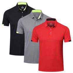 HUAKANG 3er Pack Poloshirt Herren Kurzarm Schnelltrocknend Atmungsaktives Casual Polohemd Tennis Polo Shirts Männer Sommer Outdoor Sports Golf T-Shirt 0506-Black Grey Red-2XL von HUAKANG