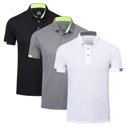 HUAKANG 3er Pack Poloshirt Herren Kurzarm Schnelltrocknend Atmungsaktives Casual Polohemd Tennis Polo Shirts Männer Sommer Outdoor Sports Golf T-Shirt 0506-Black Grey White-2XL von HUAKANG