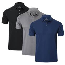 HUAKANG 3er Pack Poloshirt Herren Kurzarm Schnelltrocknend Atmungsaktives Casual Polohemd Tennis Polo Shirts Männer Sommer Outdoor Sports Golf T-Shirt 0506-C-Navy-L von HUAKANG