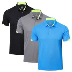 HUAKANG 3er Pack Poloshirt Herren Kurzarm Schnelltrocknend Atmungsaktives Tennis Poloshirt Herren Casual Polohemd Sommer Outdoor Sports Golf T-Shirt 0506-Balck Grey Blue-XL von HUAKANG