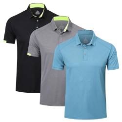 HUAKANG 3er Pack Poloshirt Herren Kurzarm Schnelltrocknend Atmungsaktives Tennis Poloshirt Herren Casual Polohemd Sommer Outdoor Sports Golf T-Shirt 0506-Black Grey Haze Blue-S von HUAKANG