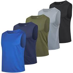 HUAKANG 5 Pack Tank Top Herren Ärmelloses Shirt Fitness Achselshirt Unterhemd Schnelltrocknendes Tanktop Gym Muskelshirt Sleeveless Funktionsshirt Sport Laufshirt für Männer(511-Blue-L) von HUAKANG