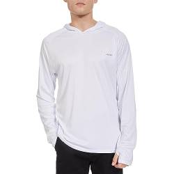 HUAKANG Herren Kapuzenpullover Shirt Sonnenschutz UPF50+ Geeignet zum Angeln,Surfen,Laufen,UV-Schutz-0610-White-XL von HUAKANG