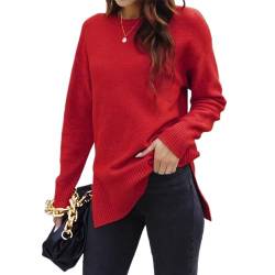 HUALIYIN Damen Rundhalsausschnitt Seitenschlitz Sweater Pullover Langarm Tunic Tops für Herbst und Winter von HUALIYIX