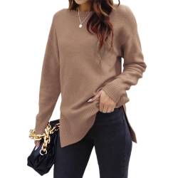 HUALIYIN Damen Rundhalsausschnitt Seitenschlitz Sweater Pullover Langarm Tunic Tops für Herbst und Winter von HUALIYIX