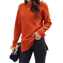 HUALIYIN Damen Rundhalsausschnitt Seitenschlitz Sweater Pullover Langarm Tunic Tops für Herbst und Winter von HUALIYIX