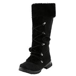 Damen Schlupfstiefel Warm Gefüttert Schneestiefel Kurzschaft Winter Boots Wasserdicht Wadenhöhe Stoff-Schaft Weit Schaft Elegant Flach Outdoor Rutschfest Winter Snowboots Winterschuhe Winterstiefel von HUALONG