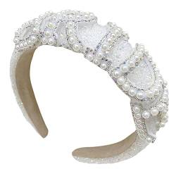 HUANIZI Elegantes Haarband mit weißer Perle, Brautschmuck, glänzend, Brautbrief, weiße Perle, Hochzeitskronen für Damen, Hochzeitszubehör von HUANIZI