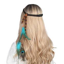 HUANIZI Haarband im ethnischen Stil mit Federn und Perlen, einzigartiger Haarreif, für Damen, Braut, Hochzeit, Party, Fotografieren von HUANIZI