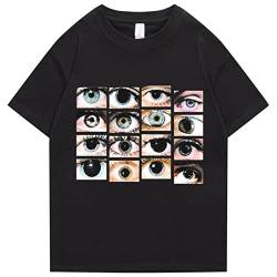 2022 Herren Hip Hop Streetwear T-Shirt Augen Bedruckt Harajuku T-Shirt Baumwolle Casual T-Shirt Sommer Kurzarm Tops T-Shirts Schwarz-Schwarz, S von HUANLE