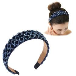 1 Stück Kristallverzierte Stirnbänder Breites Strass-Haarband Bling Diamant-Haarbänder Rutschfeste Perlen-Stirnbänder für Frauen (navyblue13a) von HUANMAYE