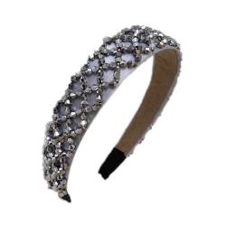 1 Stück Kristallverzierte Stirnbänder Breites Strass-Haarband Bling Diamant-Haarbänder Rutschfeste Perlen-Stirnbänder für Frauen (silver13a) von HUANMAYE