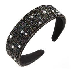 1 Stück Kristallverzierte Stirnbänder Breites Strass-Haarband Bling Diamant-Haarbänder Rutschfeste Perlen-Stirnbänder für Frauen (wideblack13a) von HUANMAYE