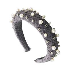 1PCS Breite Alice Bänder Strass Stirnbänder Glitter gepolstert Haarschmuck Kristall verschönert Perlen Haarband elastisch kein Rutschen Kopfbedeckung für Frauen (PearlDE) von HUANMAYE