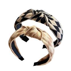 2Pcs Boho Fliege verknotet Stoff Stirnbänder verknotet Haar Bands elastische Stoff Kopfbedeckungen Vintage Blume Stirnband Turban Haarreifen für Frauen (ChessboardDE) von HUANMAYE