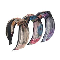 3 x breites Stirnband, französische Schleife, Knoten, Haarreifen, Stoff, rutschfest, Kopfbedeckung, elastisch, gedreht, Haar-Accessoires, Haarbänder für Frauen, UK (Blume2V) von HUANMAYE