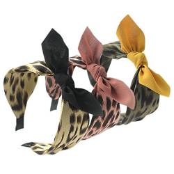 3PCS Stirnbänder für Frauen Haare Boho Wrap Tie Mode Haarbänder Elastische Twist Haartuch Hübsche Fliege Haarbänder Breite Alice Haarbänder für Frauen Uk und Mädchen (LeopardBowDE) von HUANMAYE