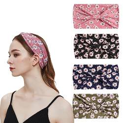 4Pcs Bandana Hairbands Boho Hair Accessories Adult Women Vintage Wide Headbands for Women Twist Elastic Turban Non Slip Hair Scarf (4Flowers) von HUANMAYE