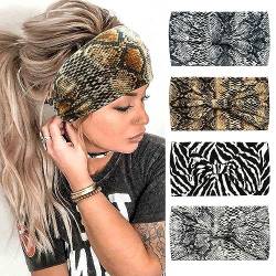4Pcs Bandana Hairbands Boho Hair Accessories Adult Women Vintage Wide Headbands for Women Twist Elastic Turban Non Slip Hair Scarf (Zebra) von HUANMAYE