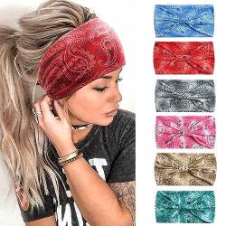 6PCS Headbands for Women Wide Boho Head Scarfs Non Slip Bandanas Hairbands Elastic Hair Accessories Knotted Turbans Head Wrap Adult (NewCashew) von HUANMAYE