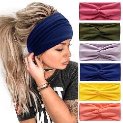 6Pcs Womens Hairband Bandana Haarschmuck für Frauen Erwachsene Boho elastische Turban breite Anti-Rutsch-Haartuch Damen Haarbänder für kurze Haare (Solid) von HUANMAYE