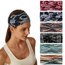 6Stück Bandana Stirnbänder für Frauen breite wellige Kopftuch Boho Kopftücher Wraps Turban Stoff elastische Stirnband Yoga Haarbänder Sport Laufen Kopftücher (CrossCashew) von HUANMAYE